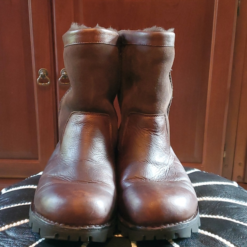 UGG Brown Leather Shearling-Lined Ankle Boots